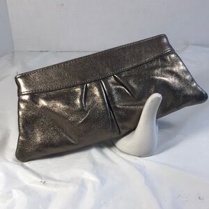 Lauren Merkin Women’s Metallic Gold Leather Clutch Evening Bag Purse